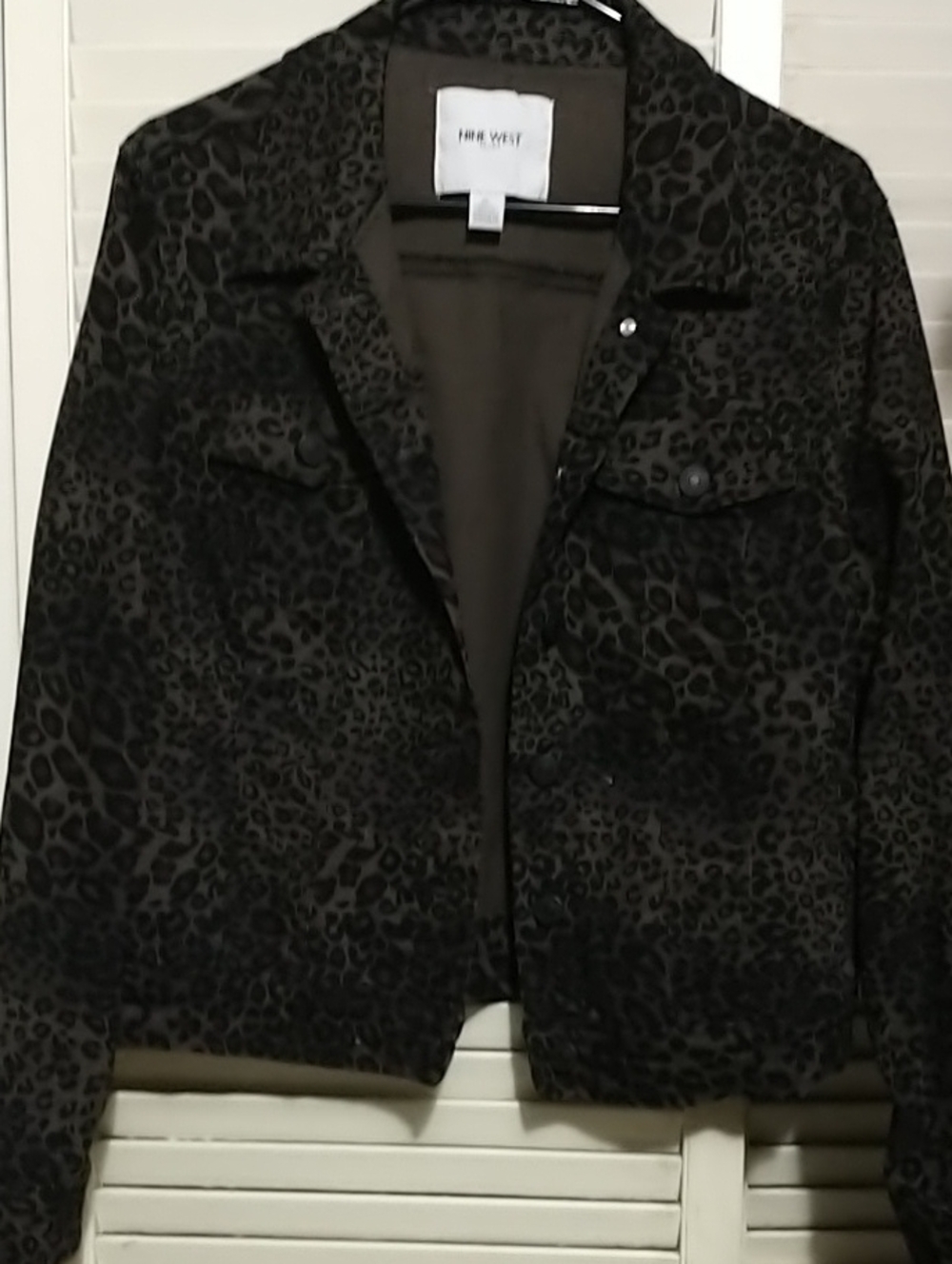 Nine west Women's Black brown Leopard animal Print jean Jacket sz XL